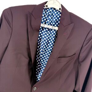 J Hilburn Wool Blazer Jacketns Mens 43S Slim Fit Burgundy Party Festive